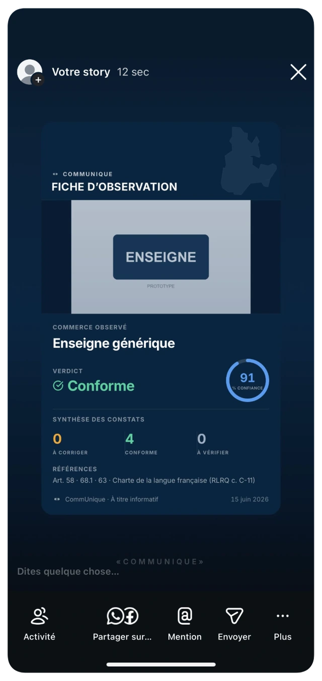 Fiche d’observation mise en page pour une story